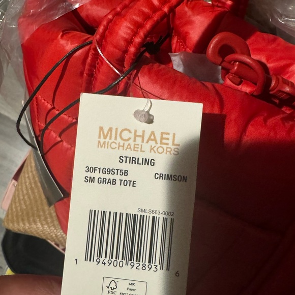 Michael Kors Stirling Small Quilted Padded Tote Bag Color Crimson New - Picture 6 of 6